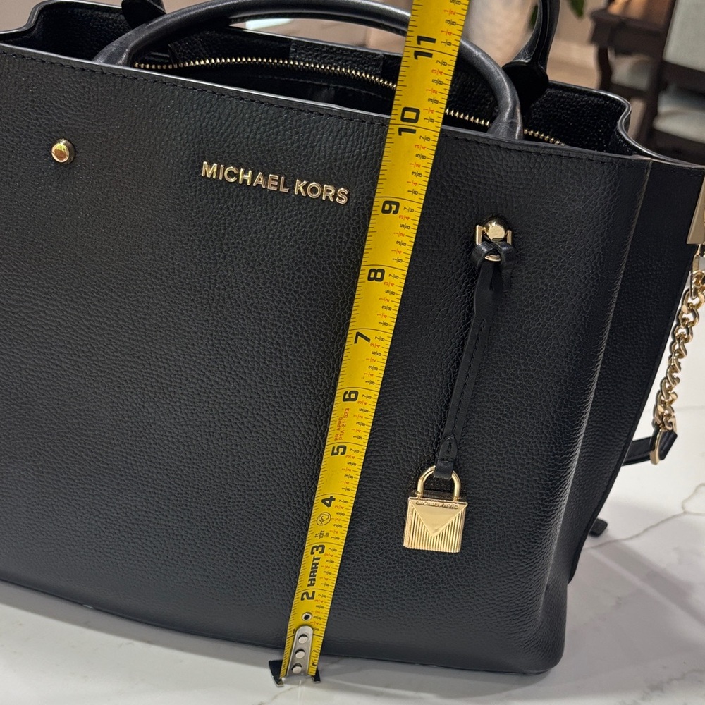 Michael Kors Black Leather Satchel with Gold Hardware - Picture 9 of 17